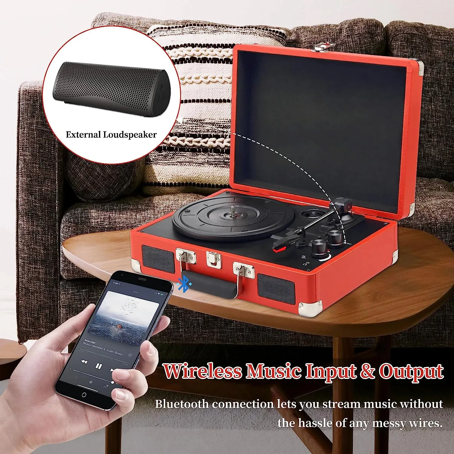 Toca Discos Retrolife Bluetooth Record Player 3-Speed Suitcase