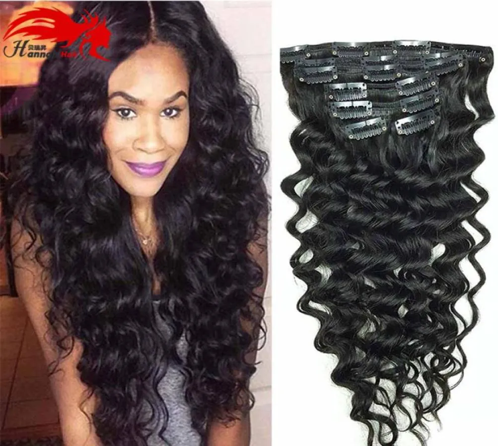 Afro-Américain Hannah Clip en Extension de Cheveux Humains Pleine Tête Cheveux Brésiliens Afro Profond Bouclés Clip En Extension Noir Brésilien Ha2722000