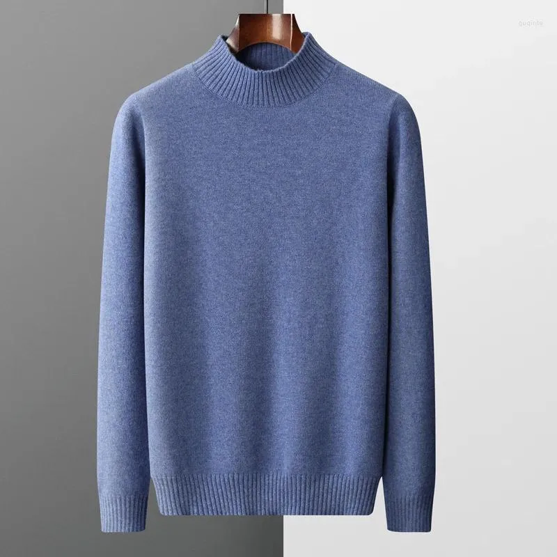 Herrtröjor merino ull kashmirtröja för män halvturtleneck tjock termisk pullover fall/vinter fast färg avslappnad