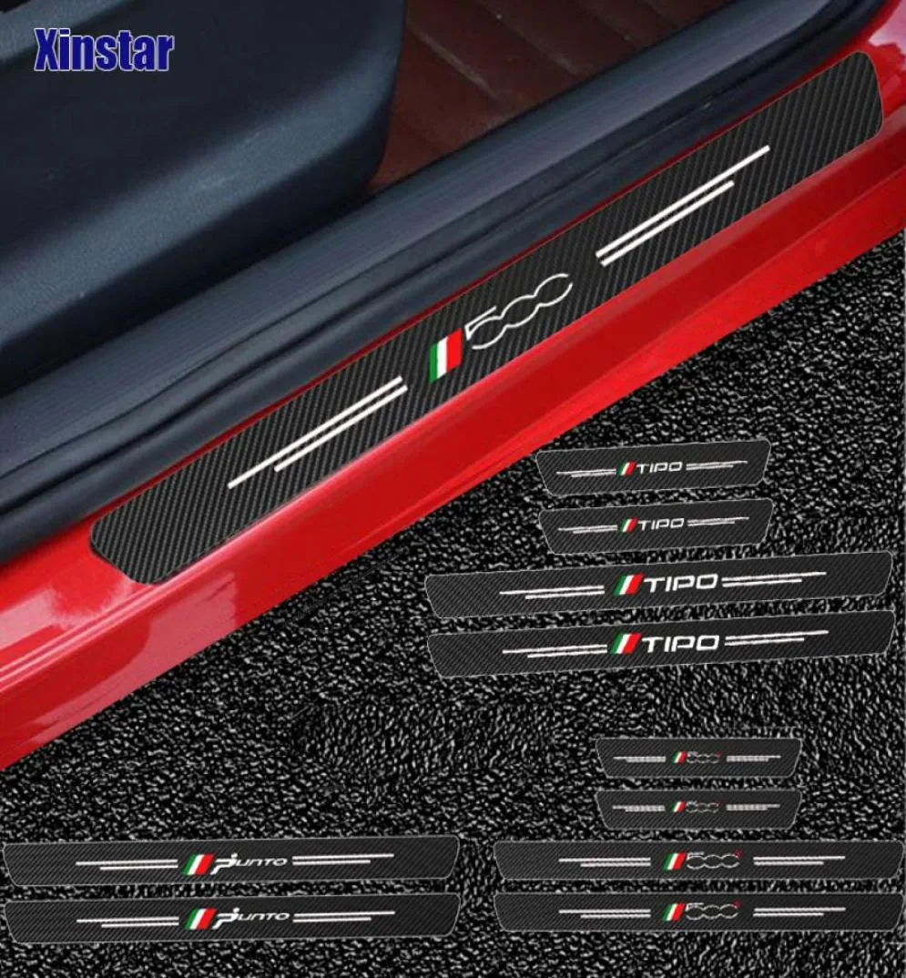 4 stuks Koolstofvezel Auto Dorpels Guards Sticker Voor Fiat Panda 500 500x500l TIPO PUNTO1821792