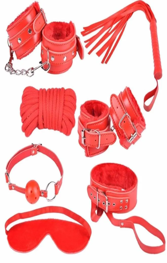 Neues Sex-Bondage-Kit-Set, Seil, Ballknebel, pelzige Manschetten, Peitschenkragen, Augenbinde, Sexspielzeug für Erwachsene2780007