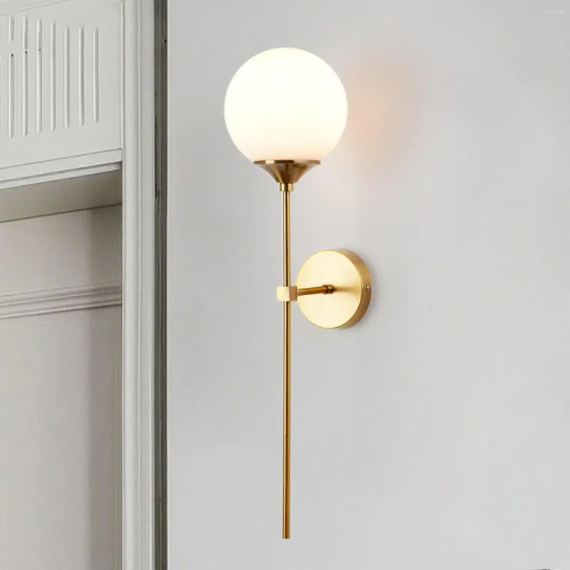 Wall Lamp Glass Globe Light Fitting Brass Bedroom Indoor Bedside Bar Sconce