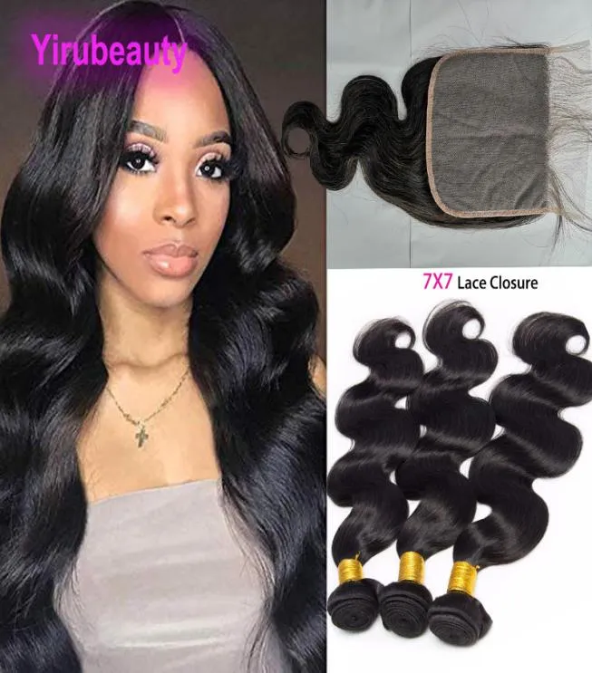 Peruvian 100 Human Hair Body wave Bundles With 7X7 Lace Closure Natural Color 4 Pieceslot Hair Extensions With 7 By 7 Closures6423841