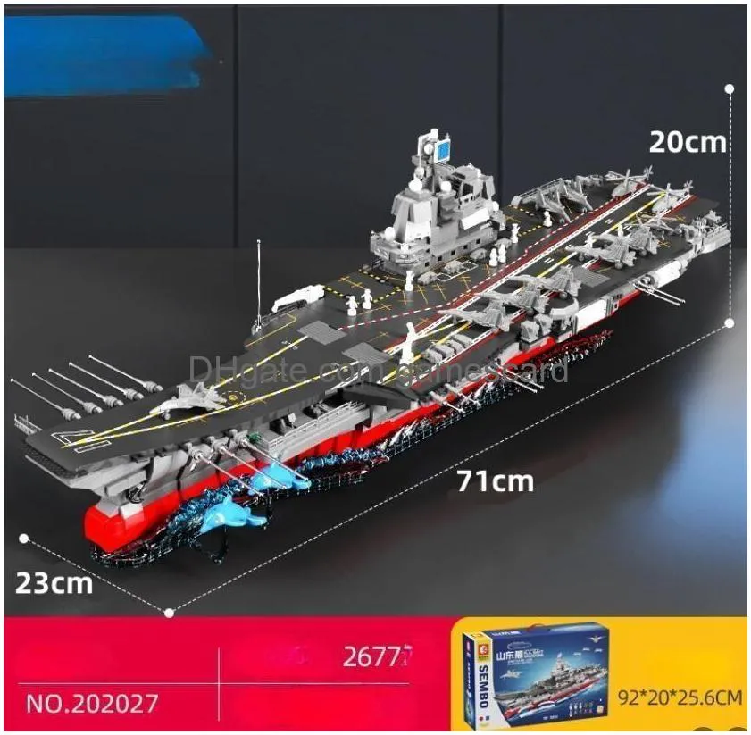 Blocos Senbao 202027 Shandong Navio China Modelo de montagem de porta-aviões menino conjunto de bloco de montagem brinquedo presente