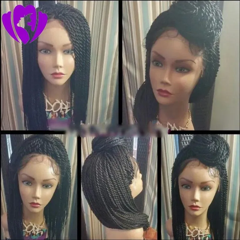 Perruques Haute qualité 200densityDensity Tressé Lace Front Perruques noir / brun / bordeaux / blonde femmes style cheveux synthétiques Micro Havana Twist W