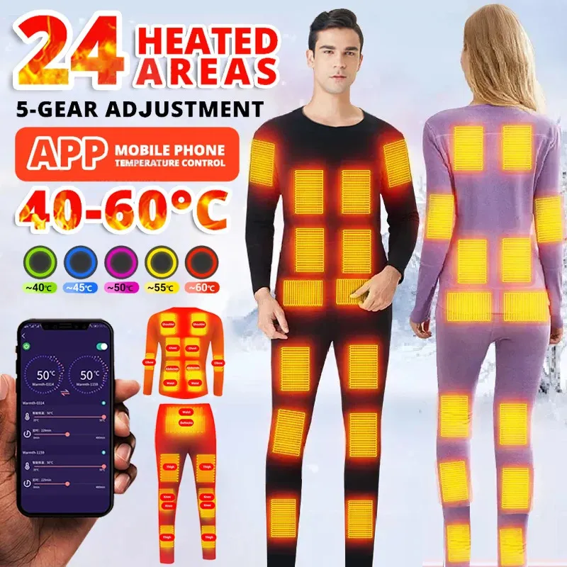 Uppvärmd underkläder Winter Fleece Thermal Heat Underwear Suit Warm USB Batteridriven smarttelefon Appstyrningstemperatur S-4XL 231229