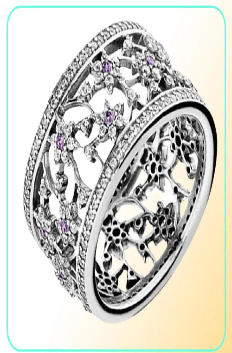 Compatível com anel de joias de prata Forget Me Not Purple Clear CZ anéis 100% joias de prata esterlina 925 inteiras DIY para mulheres194D1932149