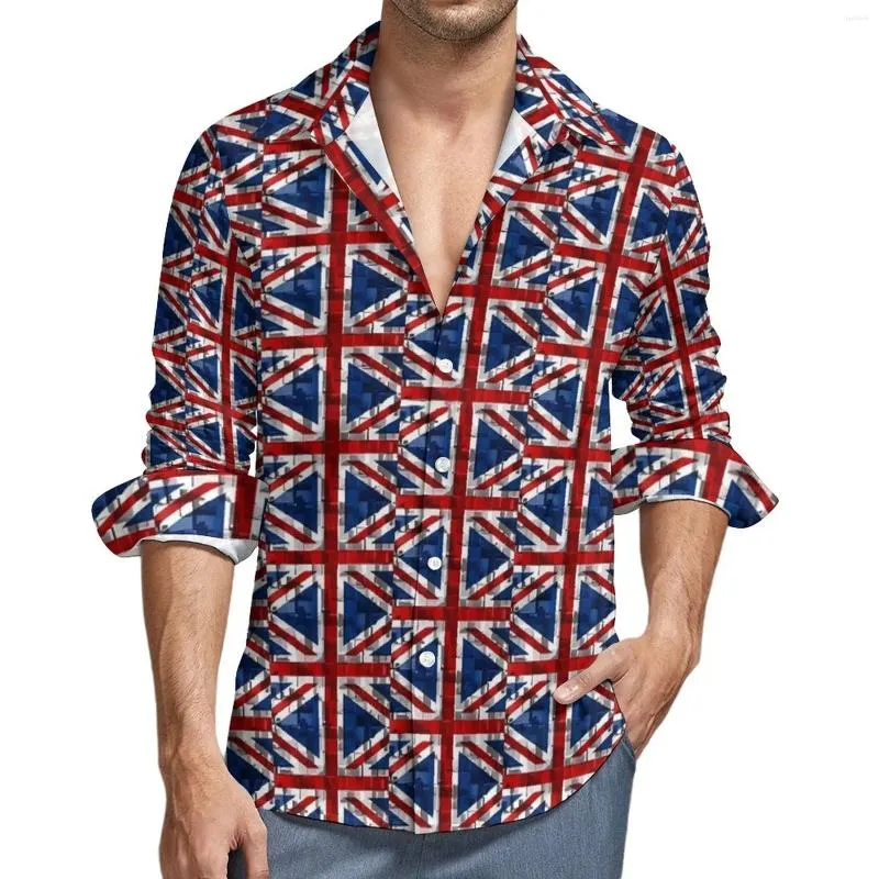 Koszulki męskie Brytyjska koszula flagowa wiosna Wielka Brytania 3d Vintage Bluzki z długim rękawem graficzne zabawne topy duże rozmiar 3xl 4xl
