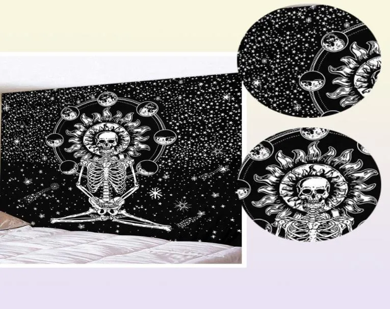 Cammitever Skull Yoga Tapestry Travel Sleeping Pad Polyester Fabric Skeleton Tryckt vägg hängande Tapestry 2106093567785