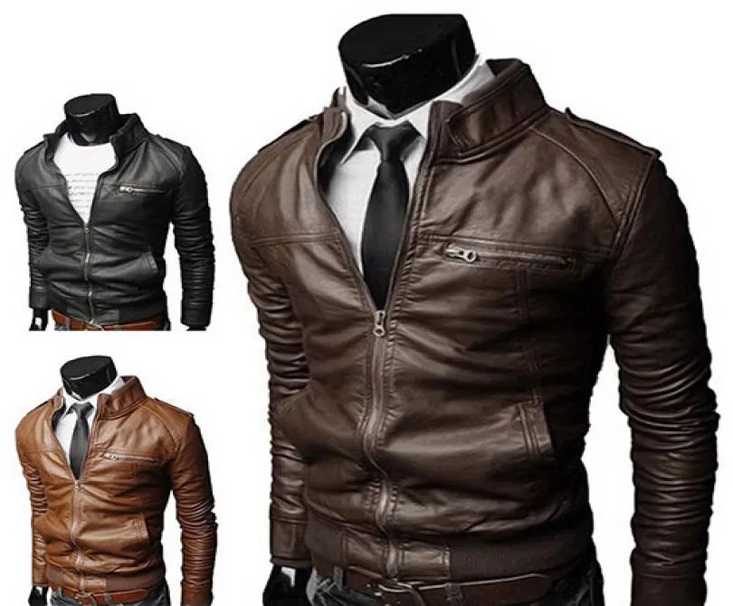 Men039s vestes hommes moto Faux cuir printemps automne vêtements pour homme à manches longues Cool col montant veste manteaux 9063758