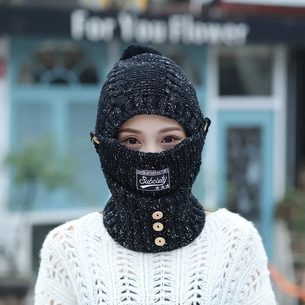 Winter Knit Beanie With Face Cover-Adjustable Slouchy Hat
