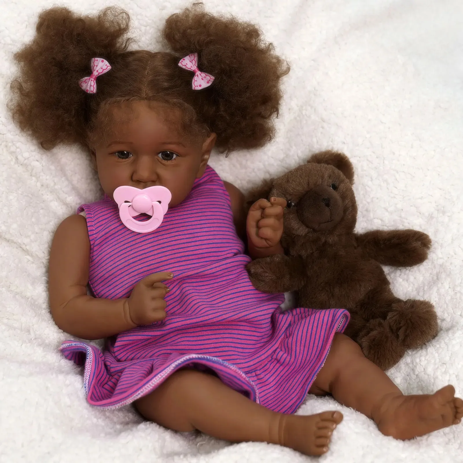 ADFO Black Bebe Reborn 20 Inch 50cm Saskia Doll Skin Babies Toys Realistic Lifelike born Dolls Real Kids 231229