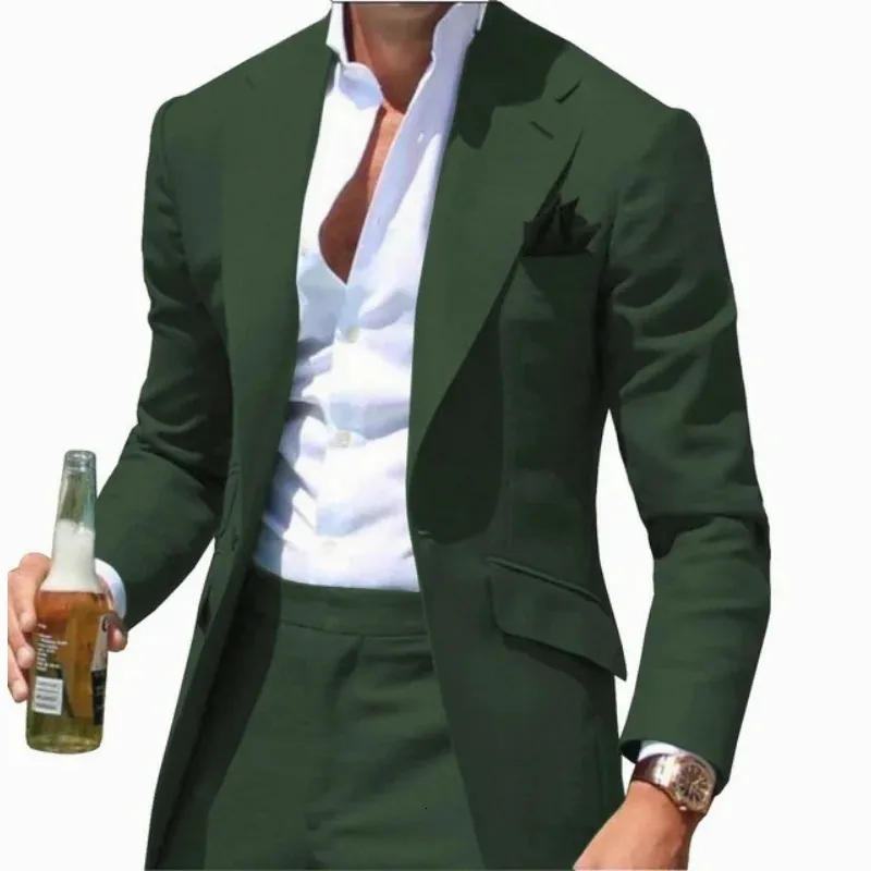 襟の男性スーツスリムフィットノッチグリーンメンズスーツジャケットパンツ2ピースフォーマルな因果ビジネスウェディンググルームウェア231229