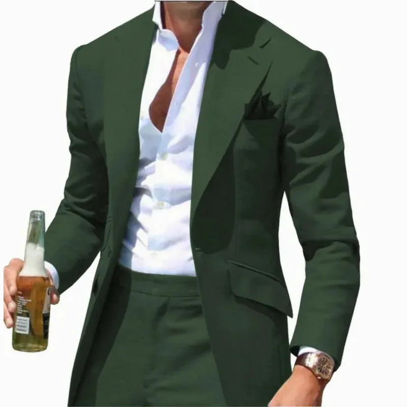 Colletto Abiti da uomo Slim Fit Dentellato Verde Abito da uomo Blazer Giacche Pantaloni 2 pezzi Formale causale Business Wedding Groom Wear 231229