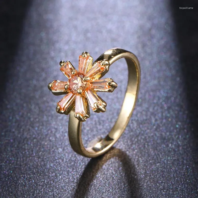 Cluster Ringe Mode Einfacher Stil Blühende Rose Gold Farbe Blumen Aussehen Zarte Ring Kubikzircon Für Frauen Braut Hochzeit Schmuck