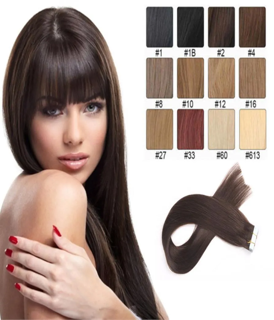 Nastro nelle estensioni dei capelli Colore naturale 8A Grado Brasiliano Remy dritto 20 pezzi PU Pelle trama estensioni dei capelli Fabbrica diretta Can2581396