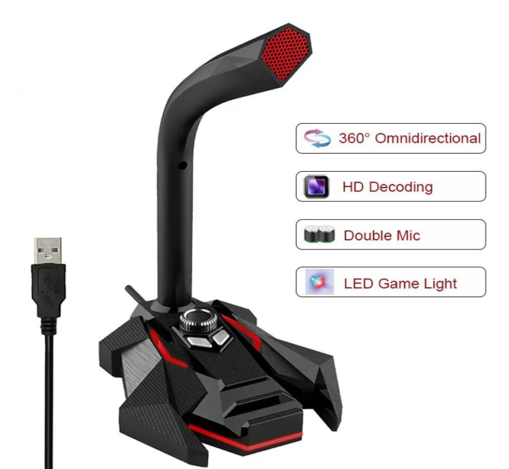 Microfono dinamico cablato USB Studio Gaming 360 Omnidirezionale Microfono per PC per computer Desktop Doppio microfono professionale LED2811793