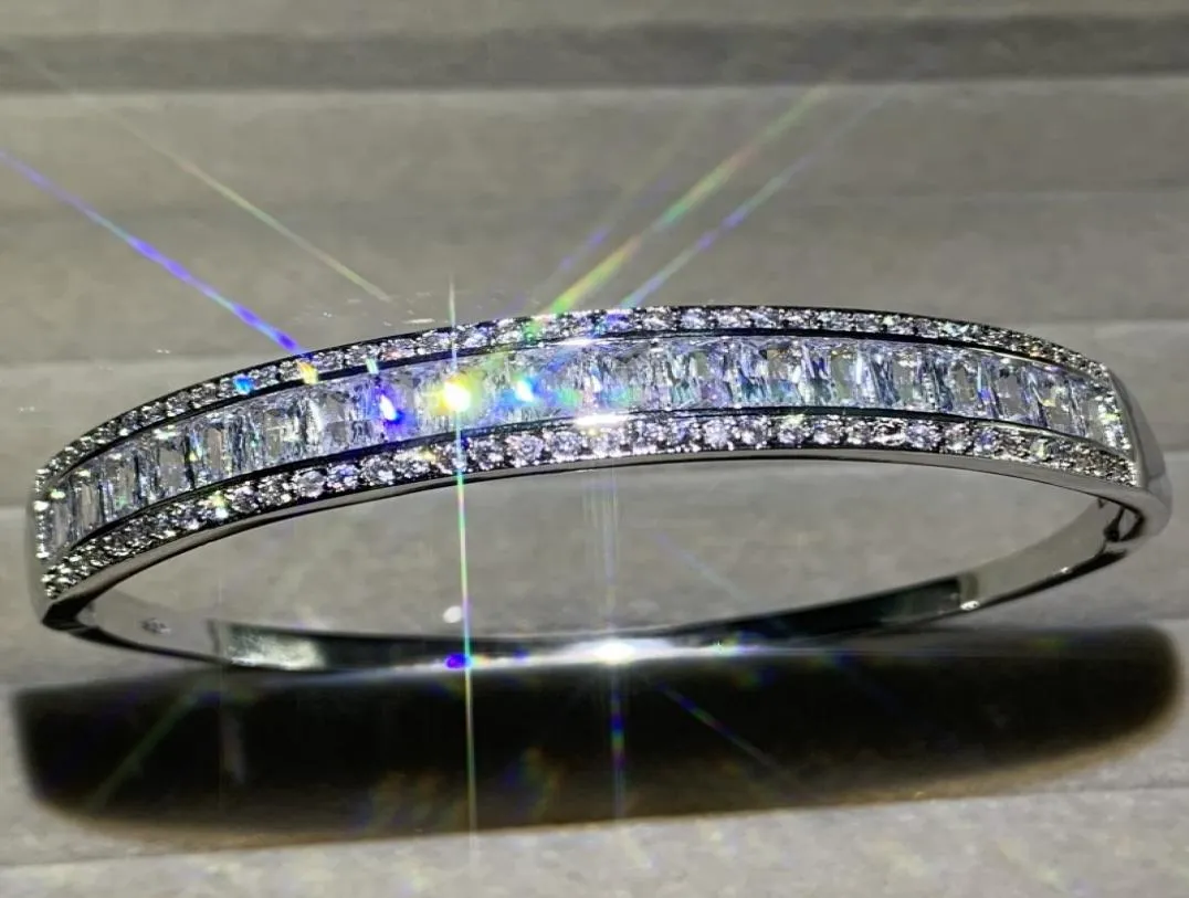 Rulalei espumante luxo jóias 925 prata esterlina completa princesa branco topázio cz diamante pedras preciosas pulseira feminina bridal7133166