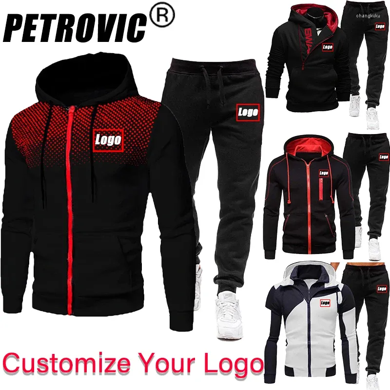 Men's Tracksuits 2024 Spring Autumn Custom Logo Casual Tracksuit Sets Hoodies Black Pants 2 Piece Suits Outfits Sportswear DIY YOU