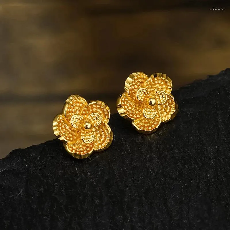 Stud Earrings HOYON Real 24k Gold Coating Fashion Flower Shaped Elegant Lovely Ear Studs For Women Wedding Anniversary Jewelry Gifts