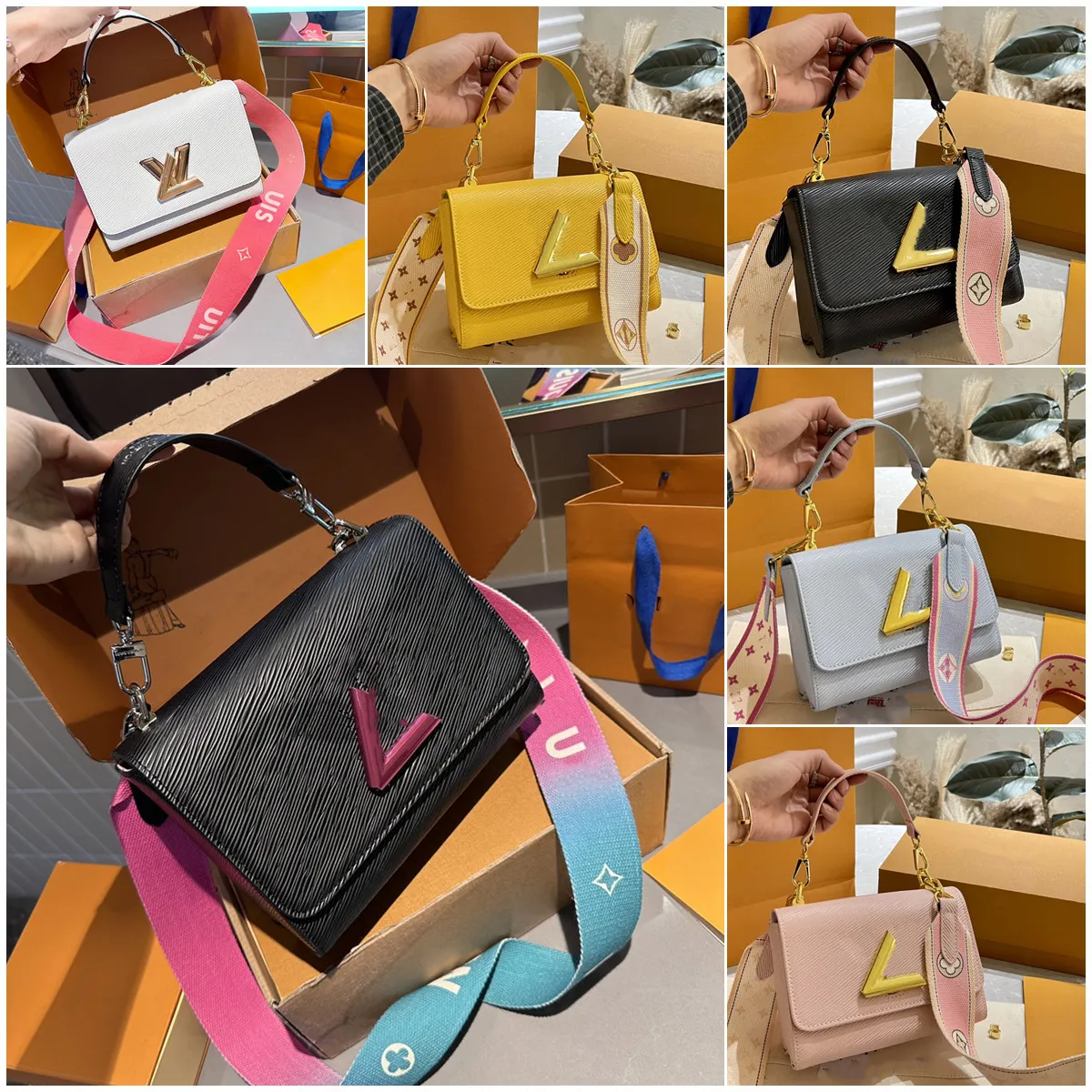 Vrid mm gradient fast färg designer axel väska klassiska kvinnor crossbody handväskor lyx dam tote handväska epi läder lås kvinnliga kedja handväskor mode dhgate