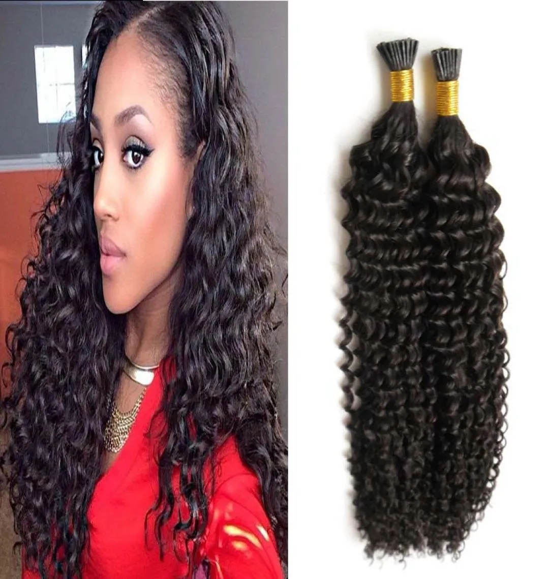 Kinky Curly Remy Stick Tip Indian Human Hair Extensions 100gstrands Natural Black Unprocessed Human Hair Itip Hair Extensions3276046