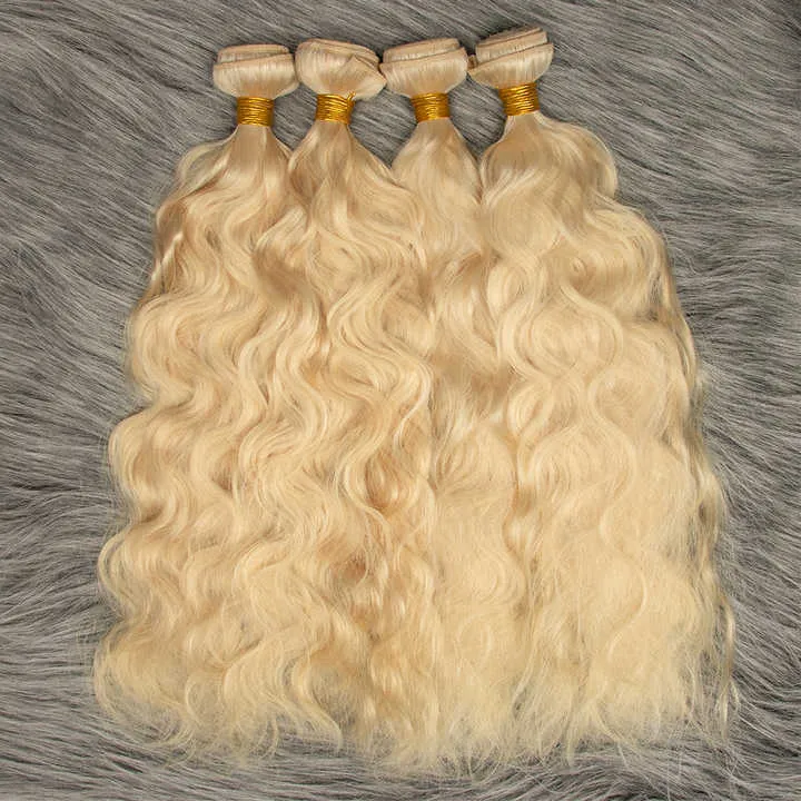 Blonde Remy Human Hair Weave Extensions #613 Natural Wavy  display picture 1