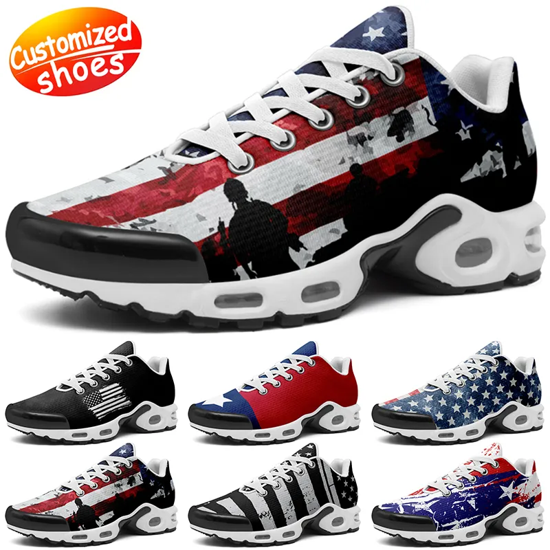 Maßgeschneiderte Schuhe Tn Laufschuhe Star Lovers DIY Schuhe Retro Freizeitschuhe Männer Frauen Schuhe Outdoor Sneaker The Stars and the Stripes weiß schwarz große Größe EUR 36-48