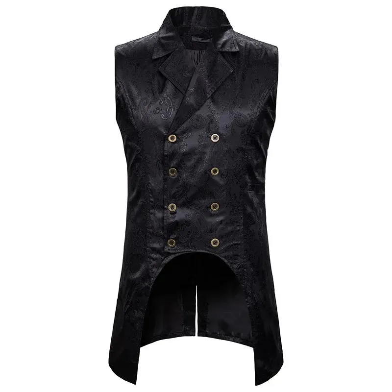 Jackor Mens Gothic Steampunk Double Breasted Vest Brocade Waistcoat Men Party Wedding Groom Tuxedo Vests Male Scen Singers kläder XXL