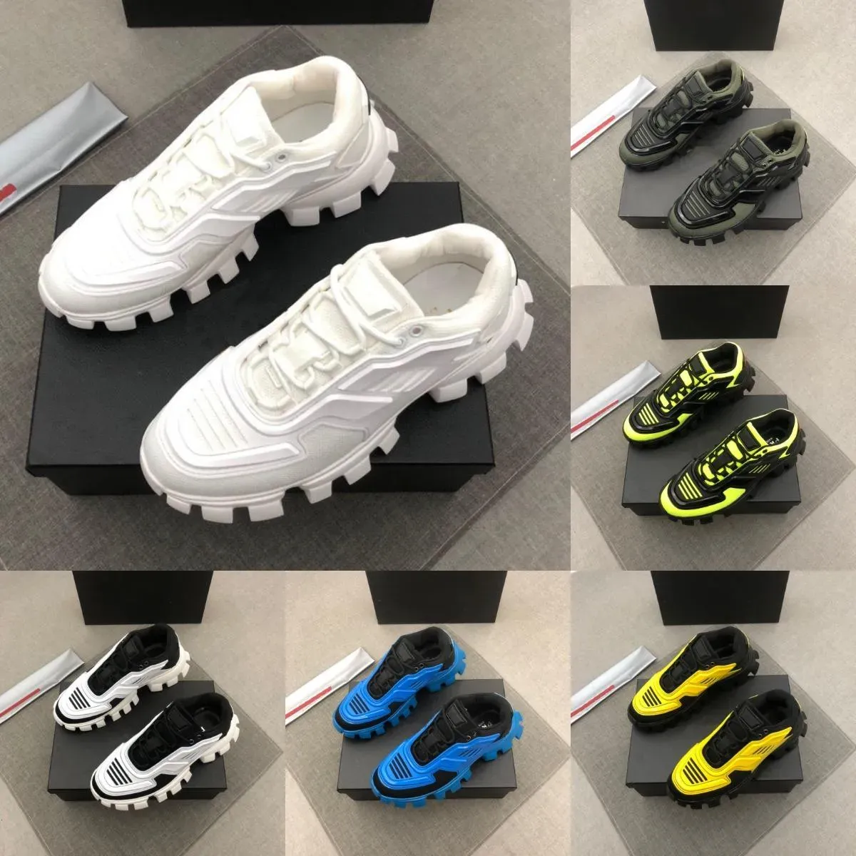 Hommes Femmes Chaussures de course 19FW Lates P Cloudbust Thunder Low Top Lace Up Shoe Camouflage Capsule Series Couleur Assortie Augmentation Plateforme Hommes Baskets