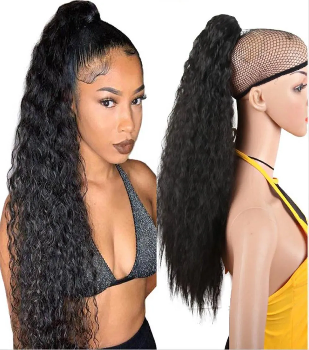 Longue queue de cheval bouclée de maïs pièces de cheveux synthétiques ruban cordon ondulé Clip sur queue de cheval Extensions de cheveux faux cheveux Pieces8305524