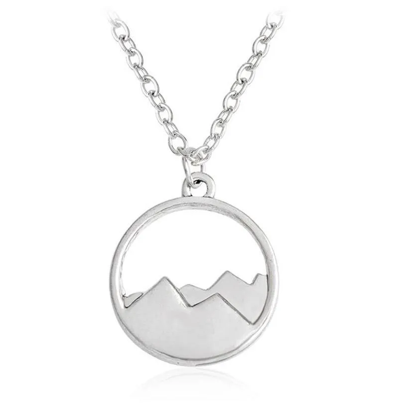 Everfast 10Pc Lot New Fashion Silhouette Snow Mountain Round Pendant Charm Necklace Sisters Girls Kids Family Gift EFN044-F2482