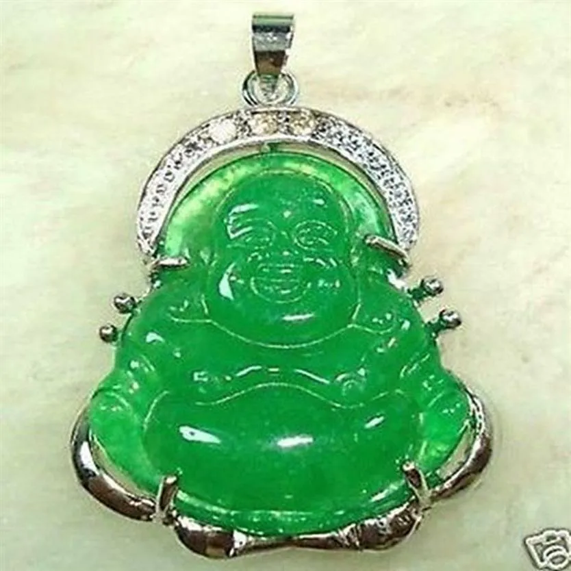 CHINESE GROENE JADE ZILVEREN BOEDHA HANGER KETTING200d