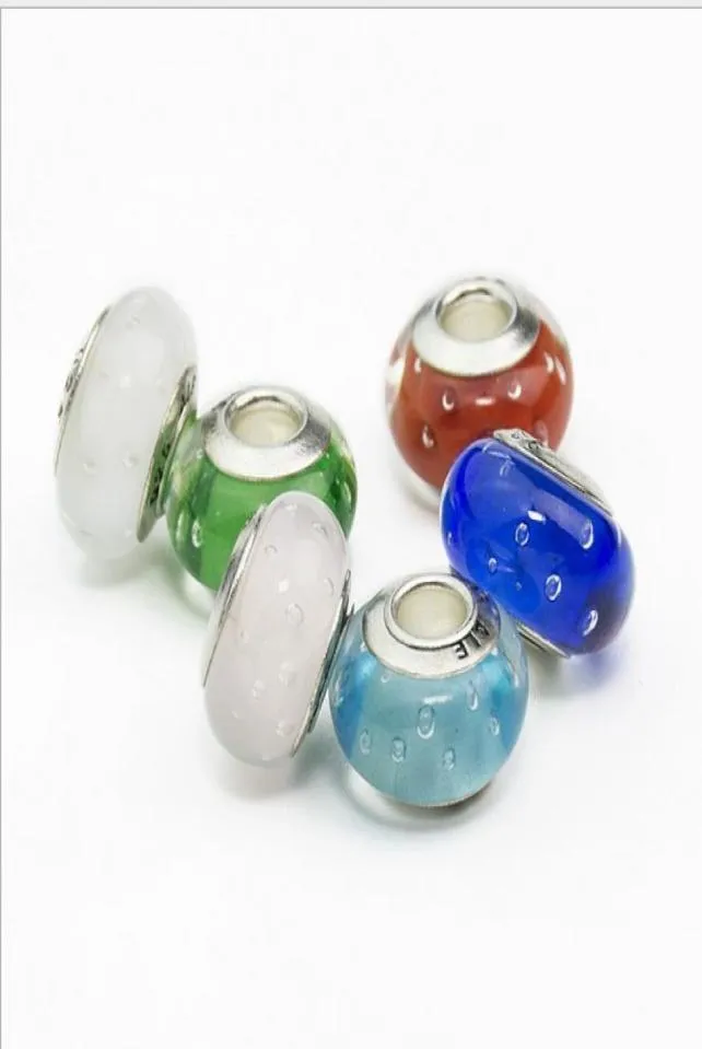 10 pezzi 925 sterling silver core multicolore perle di vetro di murano di murano fascino perline sparse con foro grande per collana braccialetto europeo7337861