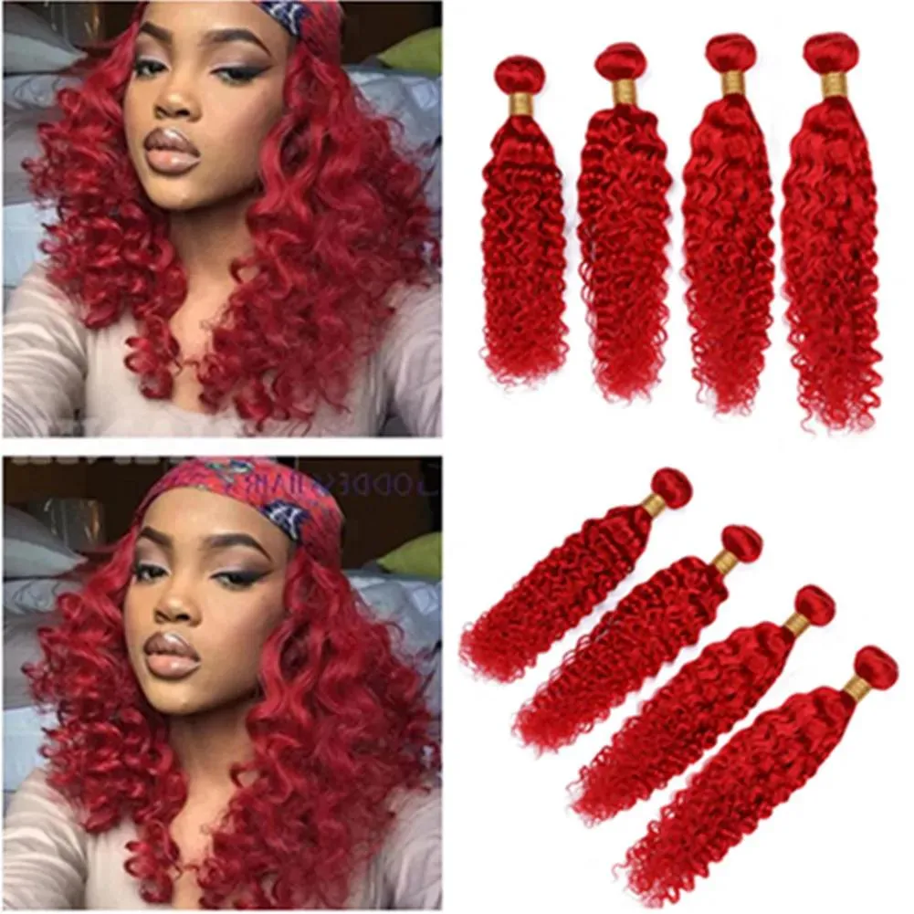 Inslagen Maleisisch menselijk haar Helder rood Diep golvend Weave Inslagen Puur rood Diep krullend golvend 4 bundels Maleisisch maagdelijk haarextensions 1030" Mi