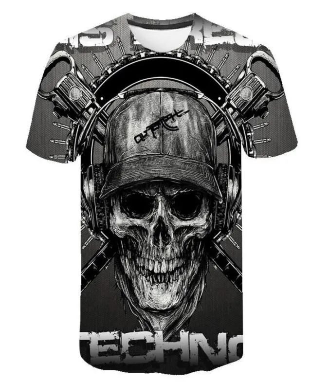 Schedel T-shirt Mannen Skelet T-shirt Punk Rock T-shirt Gun T-shirts 3d Print T-shirt Vintage Mannen Kleding Zomer tops Plus Size 6XL8919985