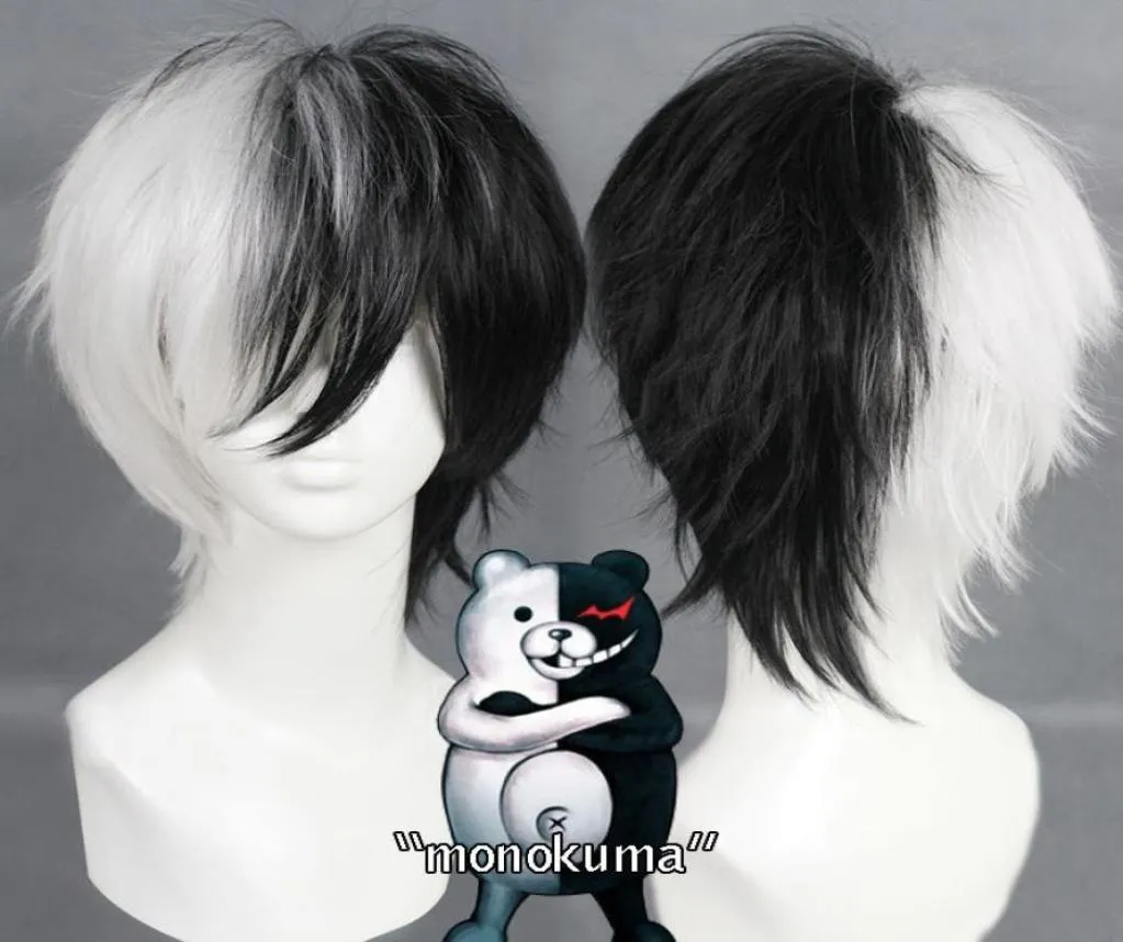 Black Jack Monokuma Anime Cosplay Peruka 32 cm Men039s Pełna włosy toupees4695552