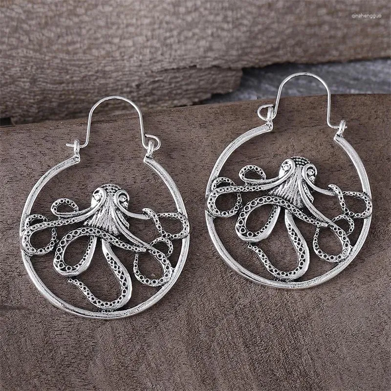 Boucles d'oreilles pendantes couleur argent Antique, personnalisé, creux, Animal, poulpe, goutte pour femmes, fête d'anniversaire, bijoux à la mode, 2024