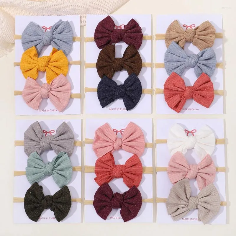 Hårtillbehör 3st Nylon Baby pannband Set Solid Color Thread Twisted Hairband Soft Super Elastic Spädbarn Huvud slipsad härlig bågar