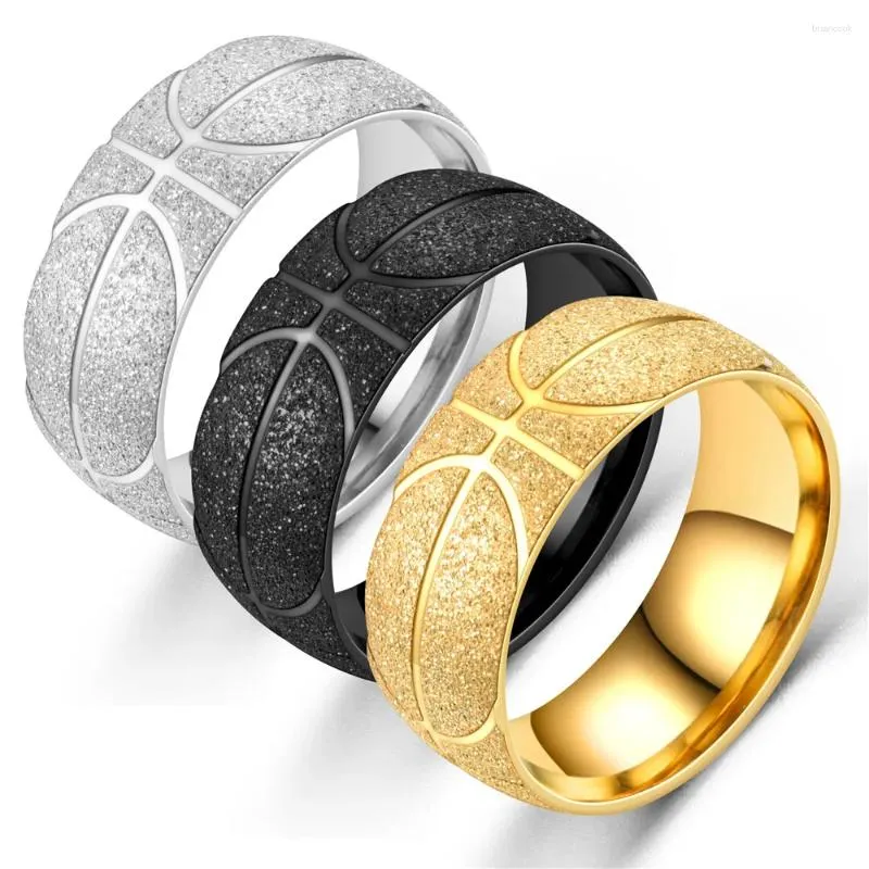 Cluster Ringen Bxzyrt Mode 8mm Eenvoudige Zwarte Heren Basketbal Logo Mat Roestvrij Staal Voor Mannen Vrouwen Baskebal Fans Sieraden