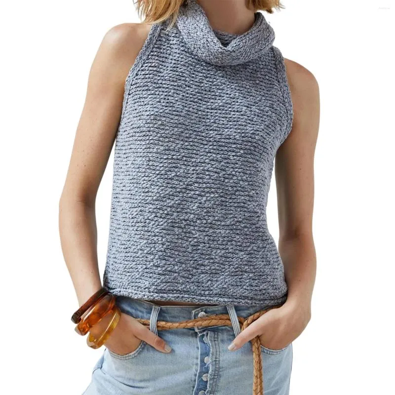 Women's Tanks 2024 Summer Sleeveless Knitted Pullover Tops Female Casual Solid High Neck Skinny Slim Fit Sweater Vest