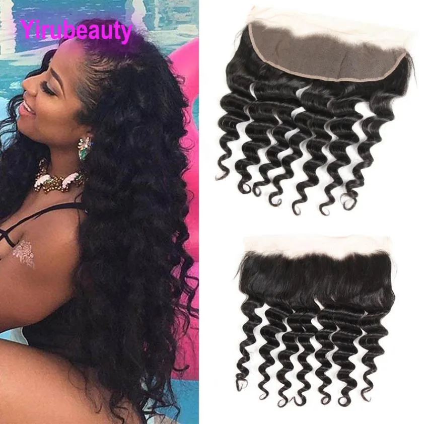 Peruvian Human Hair 13X4 Lace Frontal Deep Wave Virgin Hair Part Curly Closures Natural Color4217099