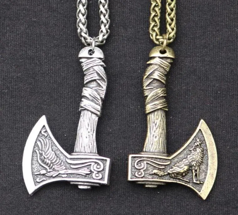 قلادات قلادة Odin Norse Viking Wolf و Raven Ax Amulet Witchcraft Necklace Wicca Pagan Slavic Perun for Men Boys7483333