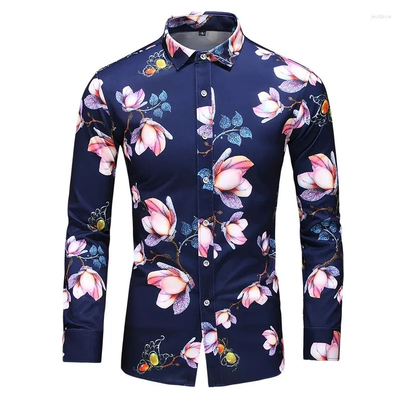 Men's Casual Shirts Brand Clothing Mens Long Sleeve Slim Print Shirt Summer Floral Hawaiian Loose Tops Plus Size 5XL 6XL 7XL