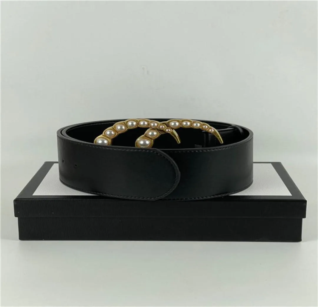 Men039s Designer Belt Black Red Leather Big Gold with Pearl Buckle Classic Casual Belts White Original Box SetAAA8884527333