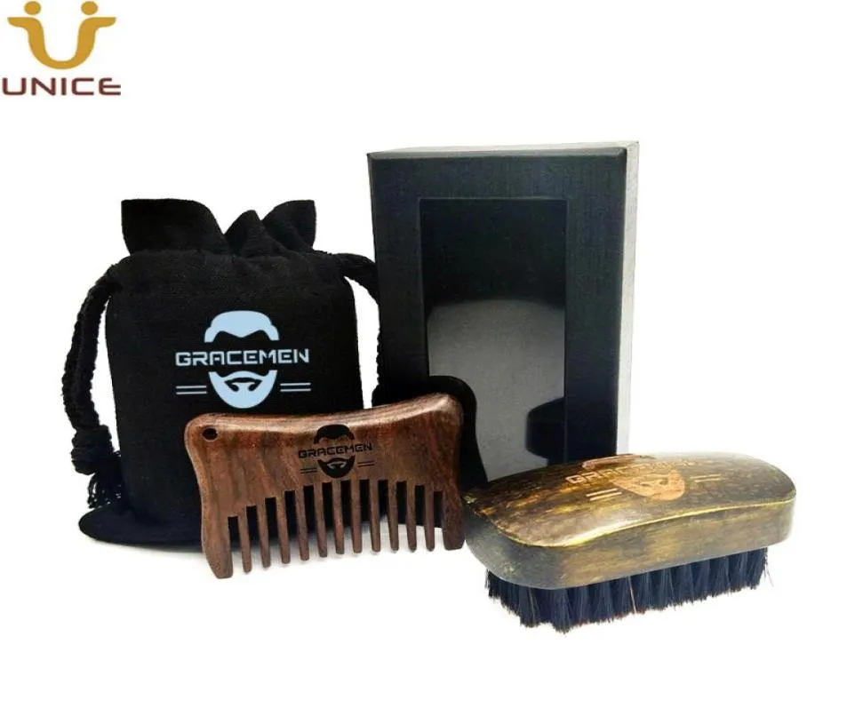 MOQ 100 SETS OEM Custom Logo Mini Retro Hair Beard Mustasch Grooming Suits Beards Brush and Wood Comb Small Travel Kits1233535