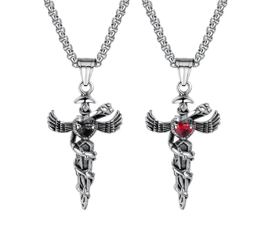 Rostfritt stål Caduceus Angel Wing Symbol för Medicine Doctor Nurse Pendant Halsband för Mens Boys1712774