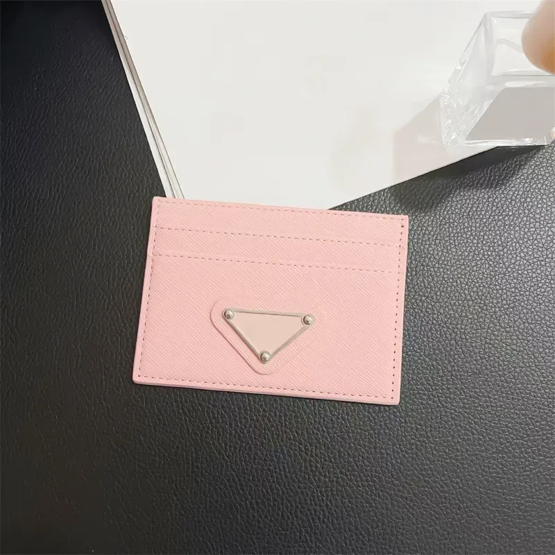 Luxur Designer Triangle Walls Card Holder Purses With Box Mens Woman Luxurys Coin Card Wallet Leather Branded Holders Slots Key Pocket Metal Logo