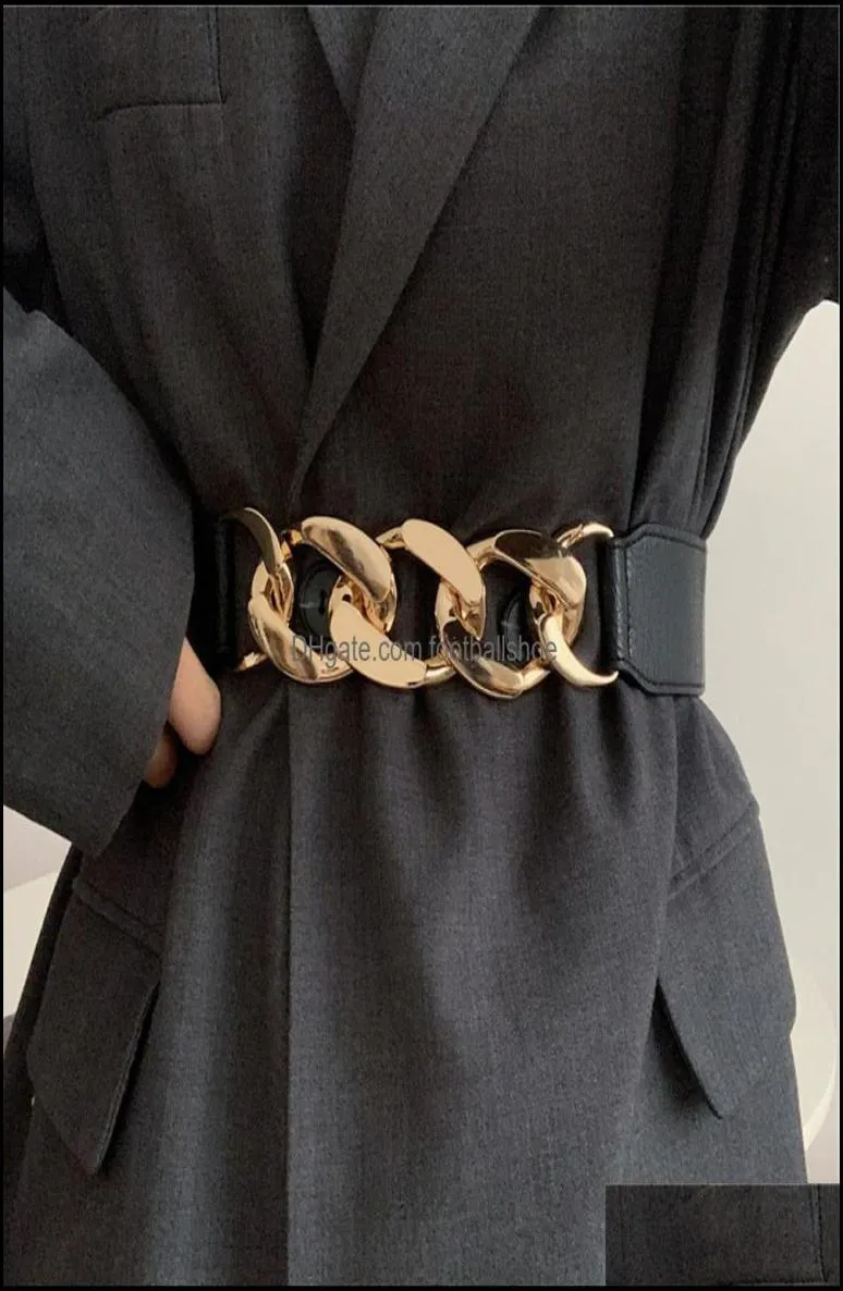 Mode Aessory Gold Chain Belt Elastic Sier Metal midjebälten för kvinnor Caiture Femme Stretch Cummerbunds Ladies Coat Ketting7304801