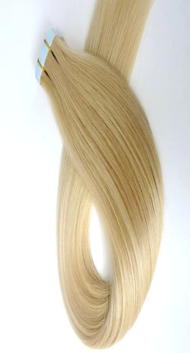 100g 40pcspack lim hud weft tejp i mänskliga hårförlängningar 18 20 22 24 tum 60platinum blond brasilianska indiska remy mänskliga hår9581500
